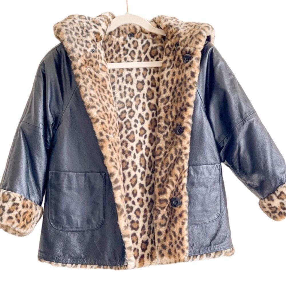 Wilson's Leather and Leopard Kids S Small 6/7 Reversible Coat Like New - Picture 2 of 8